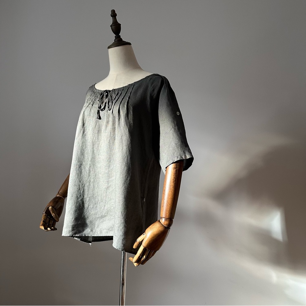 Gray Linen Loose Fit Blouse Made in Italy - Picture 4 of 16